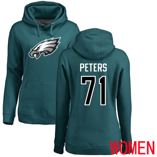 Women Philadelphia Eagles #71 Jason Peters Green Name and Number Logo NFL Pullover Hoodie Sweatshirts